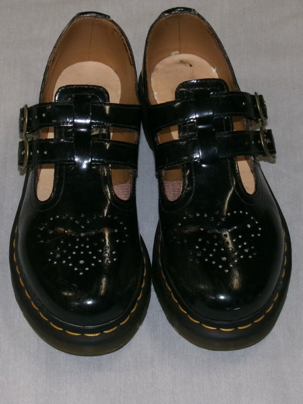Dr Martens 8065 Black Patent Leather Mary Jane Shoes Womens 8 Double Buckle READ